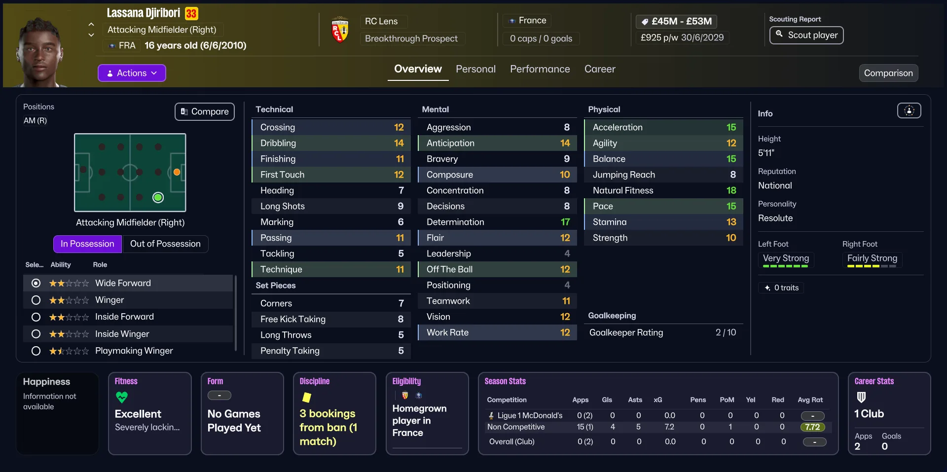 Lassana Djiribori FM26 regen profile screenshot: 16, RC Lens