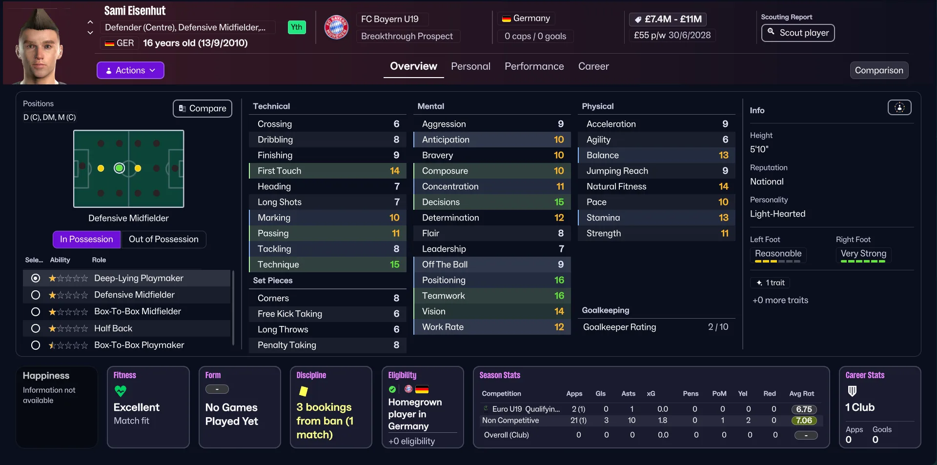 Sami Eisenhut FM26 regen profile screenshot: 16, Bayern U19